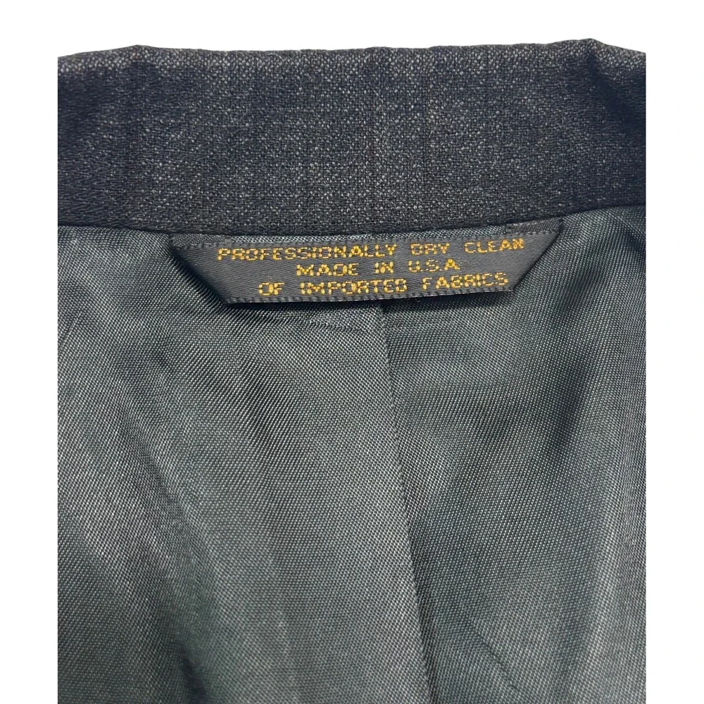 vtg 90s USA Made 40L 33x34 Charcoal Stripe 2pc Pant Suit Wool Pleated Wide Leg